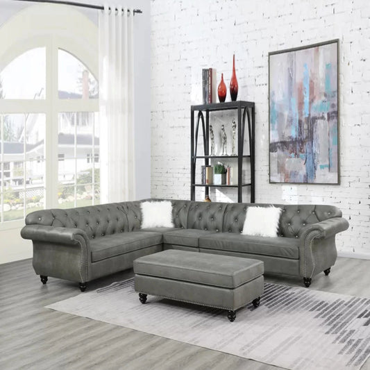 7 Seater Sofa Set L Shape 124 Wide Faux leatherette Sofa Set