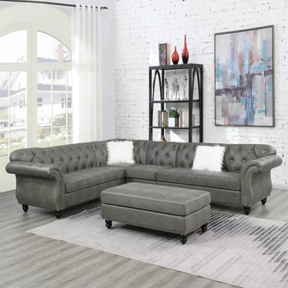 7 Seater Sofa Set L Shape 124 Wide Faux leatherette Sofa Set