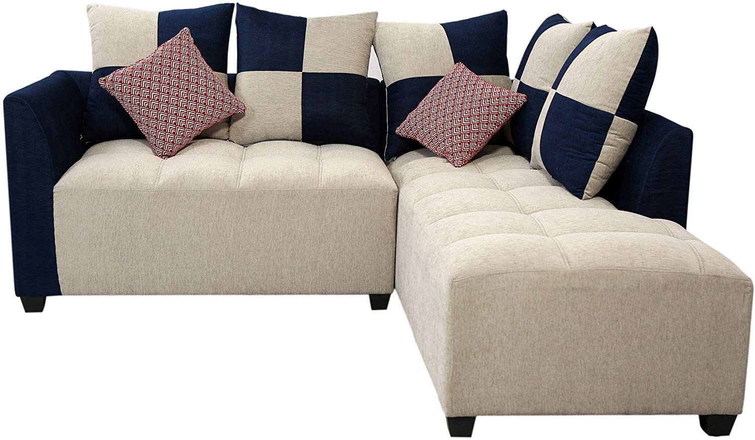 L Shape Sofa Set- Fabric Sofa Set (Grey and Blue)