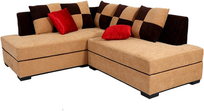 L Shape Sofa Set: Fabric Sofa Set (Beige Brown)