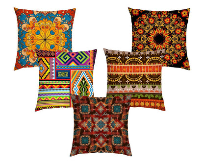 Cushion Cover: Jute 150 TC Cushion Cover, 12 x 12 Inch, Multicolour, 5 Pieces