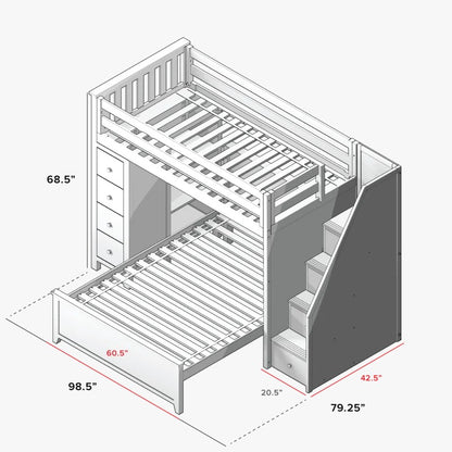 Bunk Bed: 8 Drawer Solid Wood L-Shaped Bunk Bed