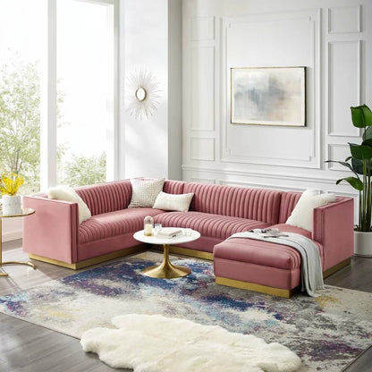 8 Seater Sofa Set: 123" Wide Velvet Symmetrical Sectional