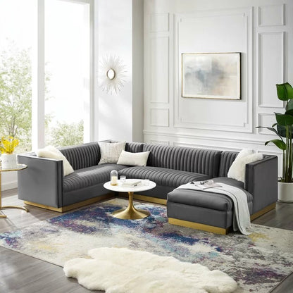 8 Seater Sofa Set: 123" Wide Velvet Symmetrical Sectional