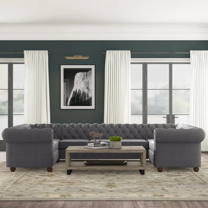 8 Seater Sofa Set: 135" Wide Linen Symmetrical Sectional