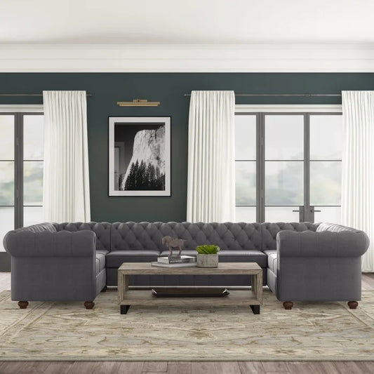 8 Seater Sofa Set: 135" Wide Linen Symmetrical Sectional