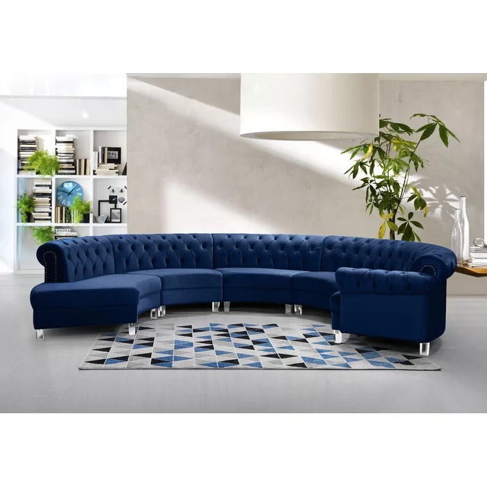 8 Seater Sofa Set: 147.5" Wide Velvet Symmetrical Modular Sectional