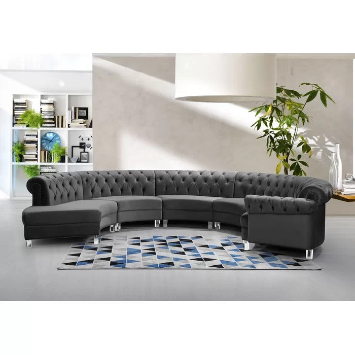 8 Seater Sofa Set: 147.5" Wide Velvet Symmetrical Modular Sectional