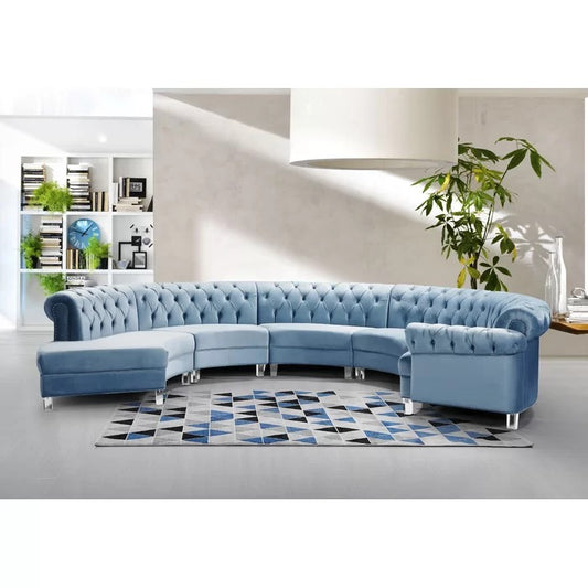 8 Seater Sofa Set: 147.5" Wide Velvet Symmetrical Modular Sectional