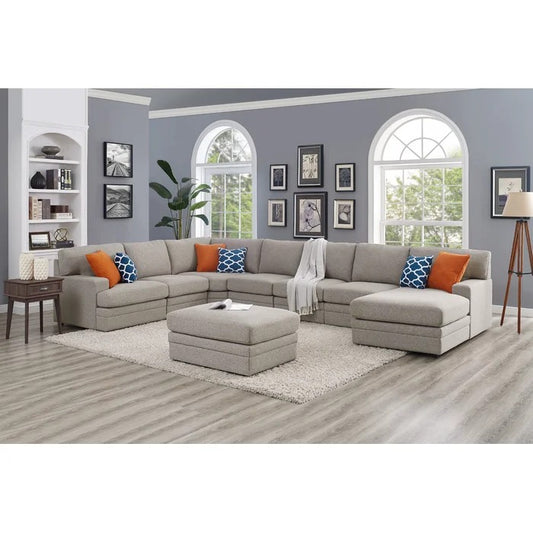 8 Seater Sofa Set: 167" Wide Modular Corner Sectional with Ottoman