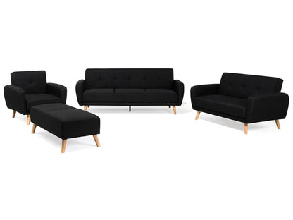 8 Seater Sofa Set: Black Fabric Living Room Sofa Set