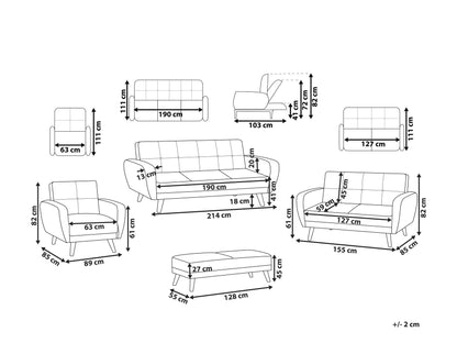 8 Seater Sofa Set: Black Fabric Living Room Sofa Set