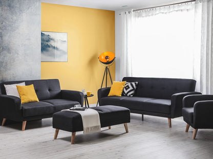 8 Seater Sofa Set: Black Fabric Living Room Sofa Set