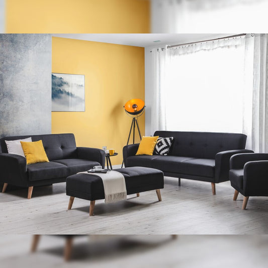 8 Seater Sofa Set Black Fabric Living Room Sofa Set