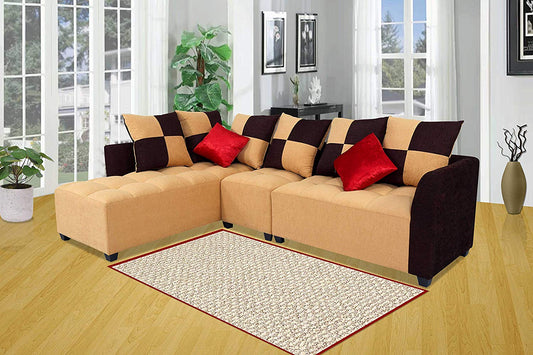 L Shape Sofa Set:- Daisuke  Fabric Sofa Set (Beige & Brown)