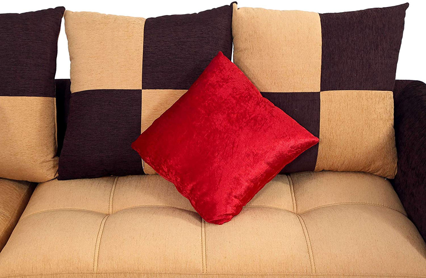 L Shape Sofa Set:- Daisuke  Fabric Sofa Set (Beige & Brown)