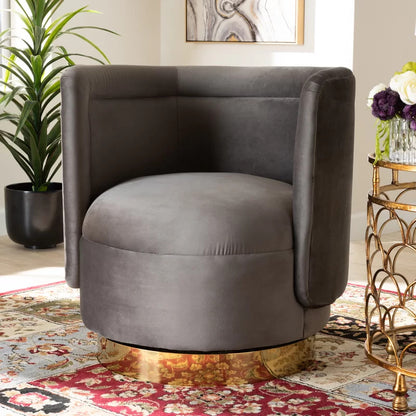 Accent Chair: 27.95'' Wide Velvet Swivel Barrel Chair