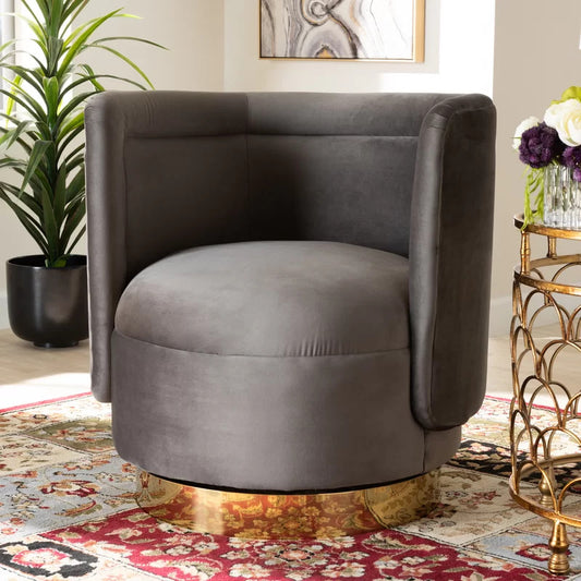 Accent Chair: 27.95'' Wide Velvet Swivel Barrel Chair