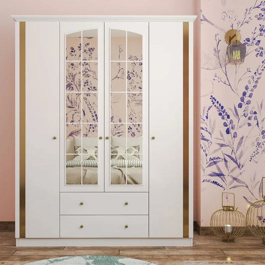 4 Door Wardrobe: Aesthetic 4 Door Manufactured Wood Wardrobe