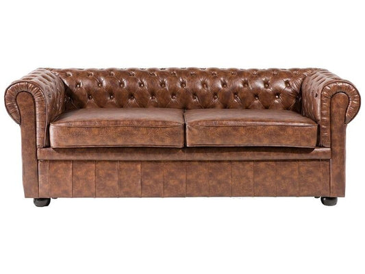 3 Seater Sofa Set:- Alden Artificial Chesterfield Leatherette Sofa Set (Golden Brown)
