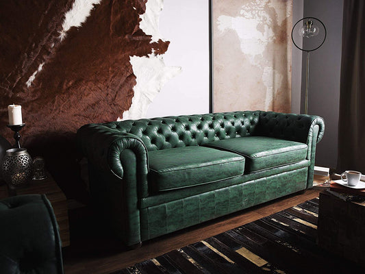 3 Seater Sofa Set:- Alden Chesterfield Leatherette Sofa Set (Green)