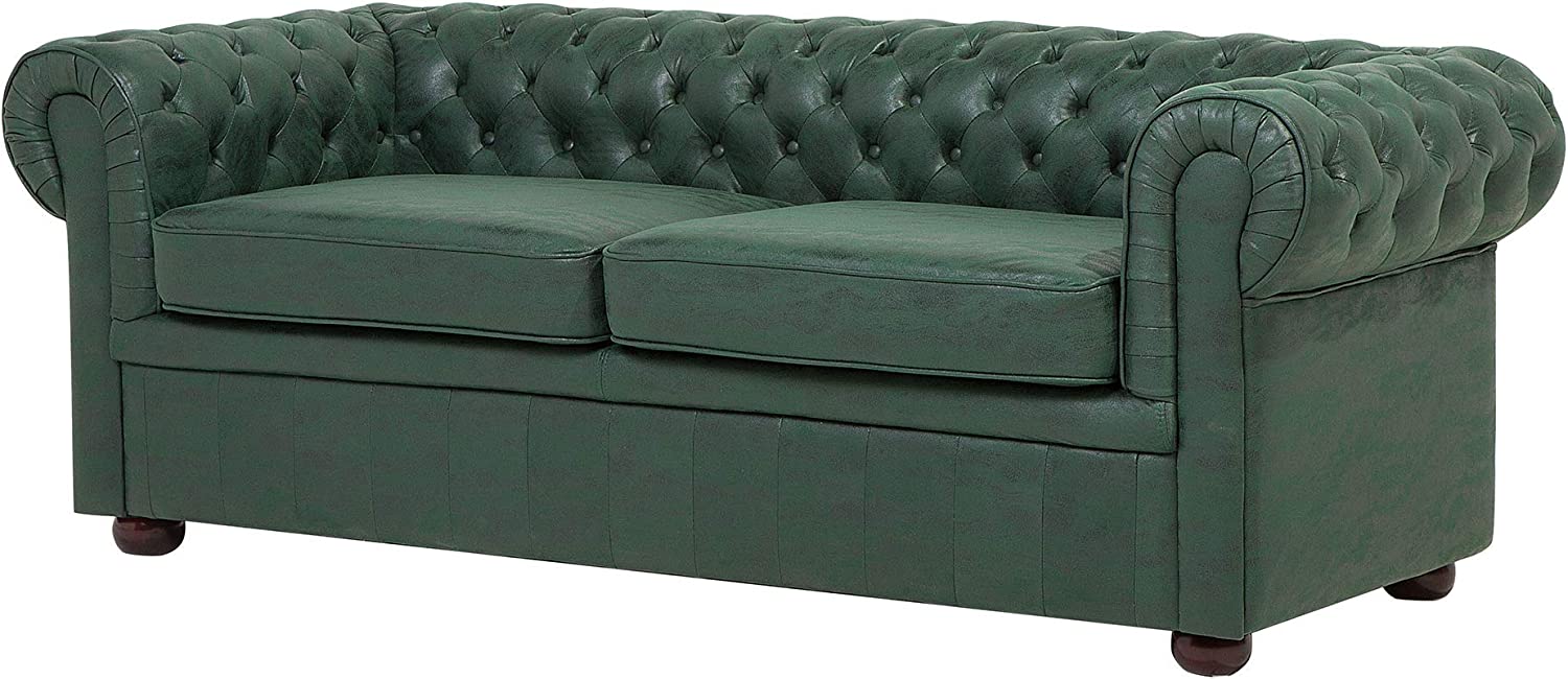 3 Seater Sofa Set:- Alden Chesterfield Leatherette Sofa Set (Green)