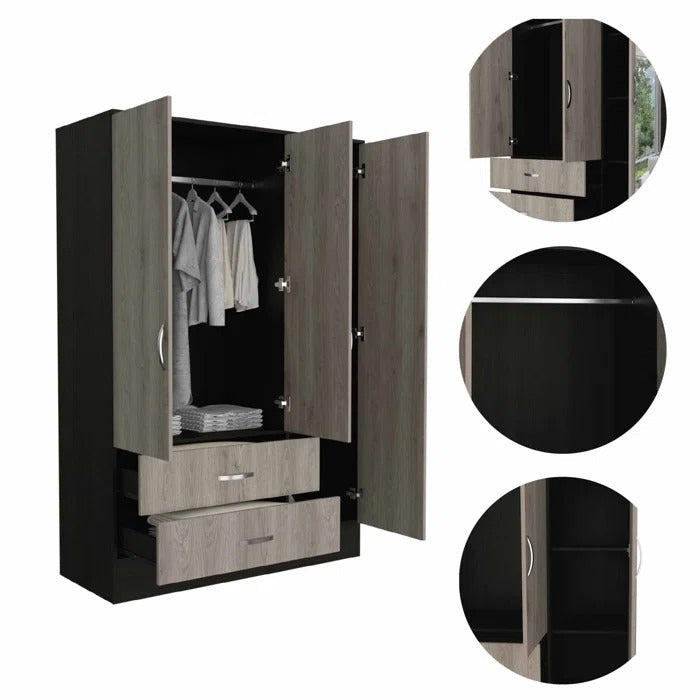 Almirah: 3 Door Wardrobe With Mirror and 2 Drawers