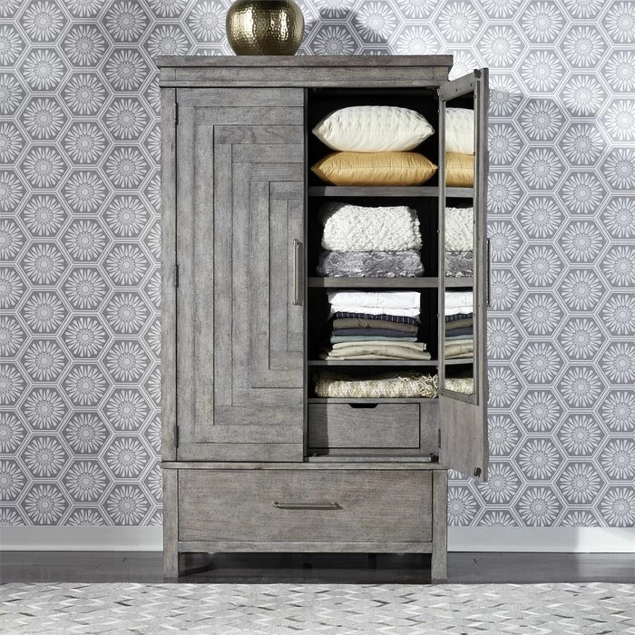 Almirah: Natural Wood 5 Shelves Grey Almirah