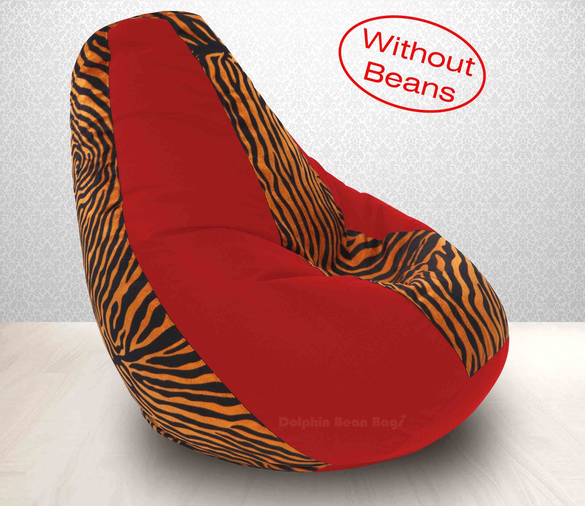 BEAN BAG: XXXL RED/GOLDEN ZEBRA-FABRIC-COVERS WITHOUT BEANS