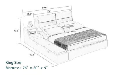 BED ALEN Modern Leatherette Bed With Storage