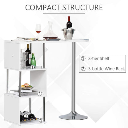 Bar Cabinet: 3-Bottle Wine Rack and Side Storage Shelf, White/Silver 
