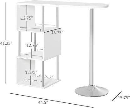 Bar Cabinet: 3-Bottle Wine Rack and Side Storage Shelf, White/Silver 