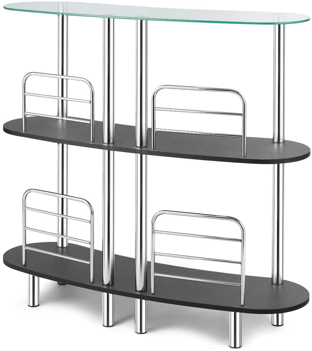 Bar Cabinet: 3-Tier Glass Liquor Cabinets, Bar Unit with 2 Shelves