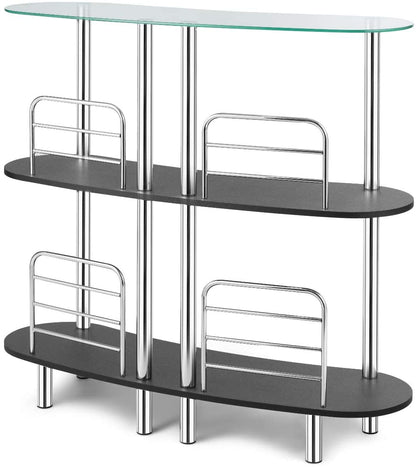 Bar Cabinet: 3-Tier Glass Liquor Cabinets, Bar Unit with 2 Shelves