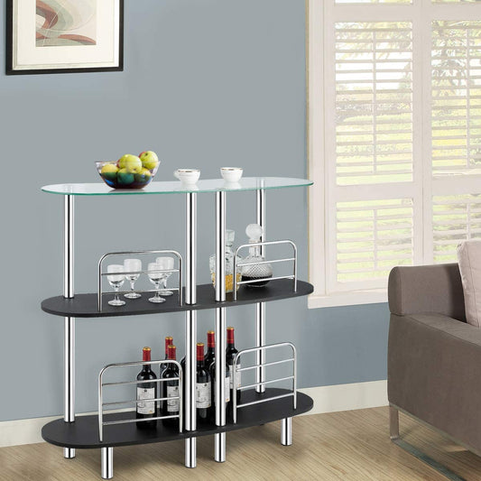 Bar Cabinet: 3-Tier Glass Liquor Cabinets, Bar Unit with 2 Shelves