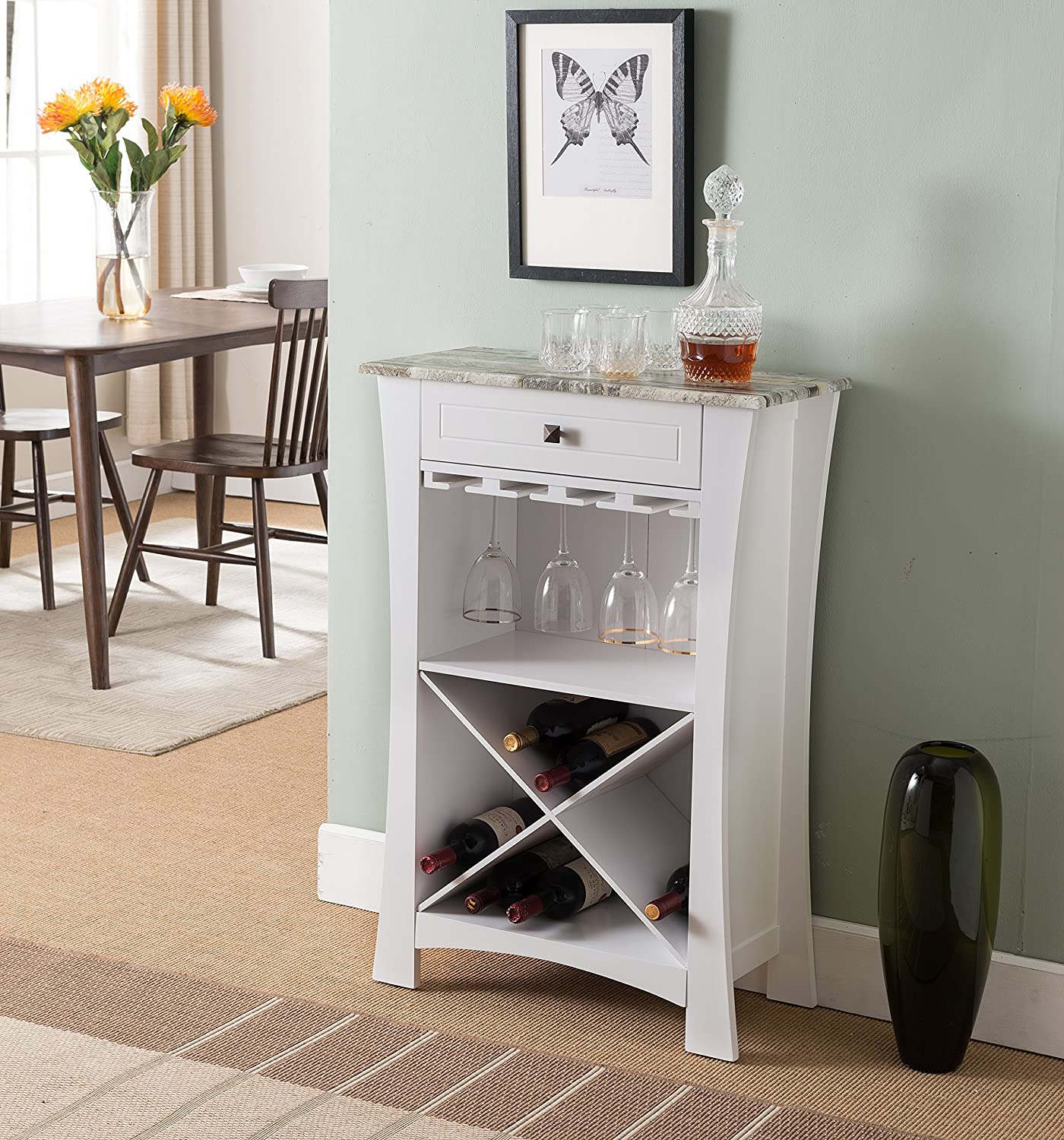 Bar Cabinet: Bar Cabinet Wine Storage With Glass Holders & Drawer