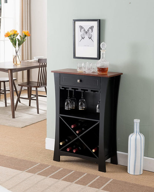 Bar Cabinet: Bar Cabinet Wine Storage With Glass Holders & Drawer