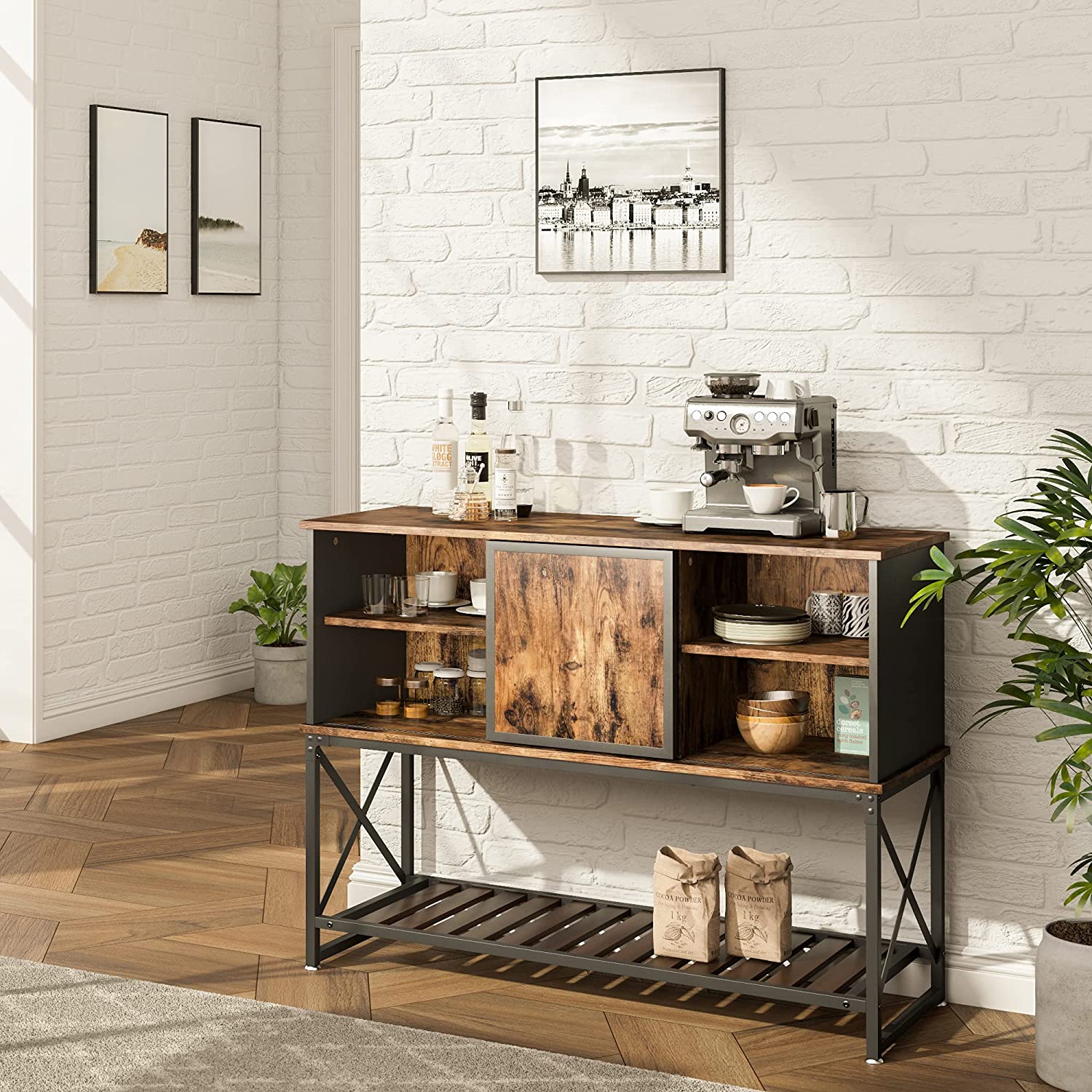 Bar Cabinet: Bar Cabinet with Adjustable Shelf Inside Kitchen Storage Cabinet 