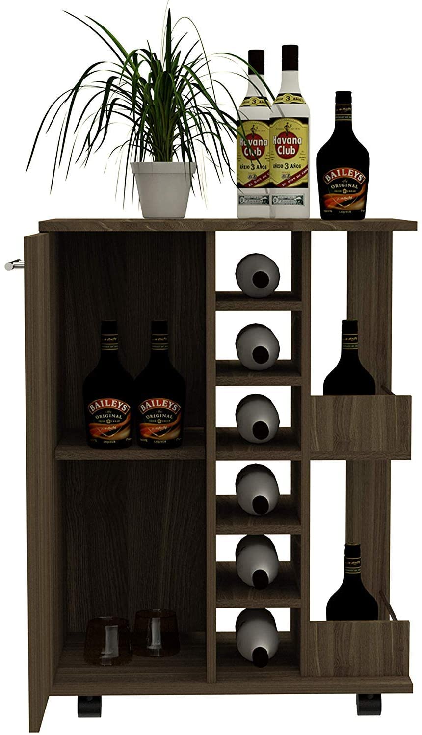 Bar Cabinet: Bar Storage Display Cabinet Cart with Wheels