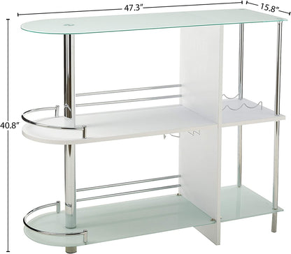 Bar Cabinet: Bar Table with Two Tempered Glass Shelves