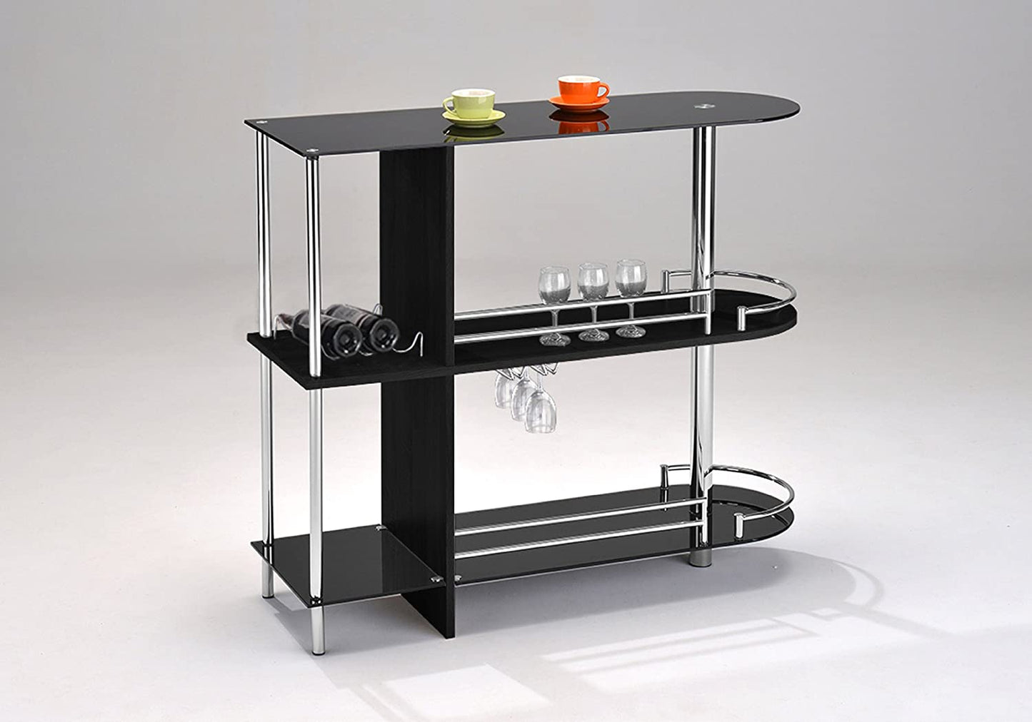Bar Cabinet: Bar Table with Two Tempered Glass Shelves