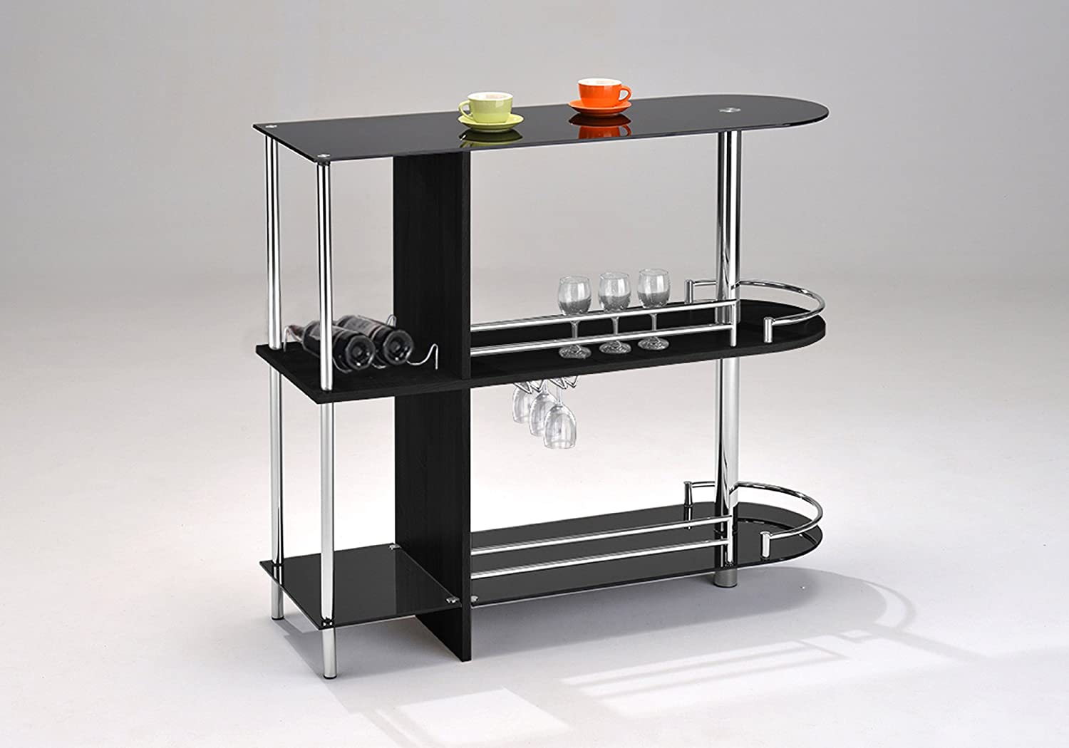 Bar Cabinet: Bar Table with Two Tempered Glass Shelves