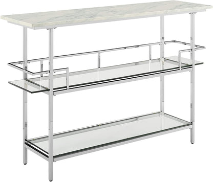 Bar Cabinet: Bar with Paper Marble Top, Chrome Finish 