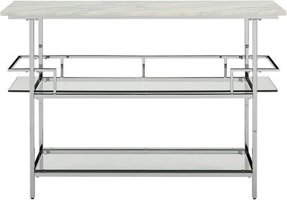 Bar Cabinet: Bar with Paper Marble Top, Chrome Finish 