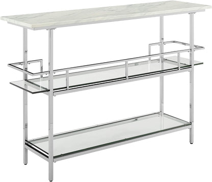 Bar Cabinet: Bar with Paper Marble Top, Chrome Finish 