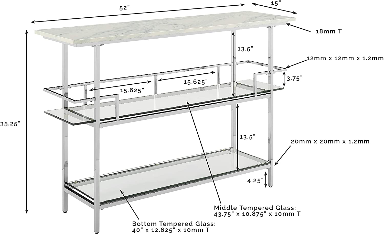 Bar Cabinet: Bar with Paper Marble Top, Chrome Finish 