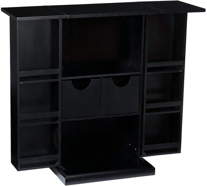 Bar Cabinet: Black Fold Away Bar Transitional MDF Wood 