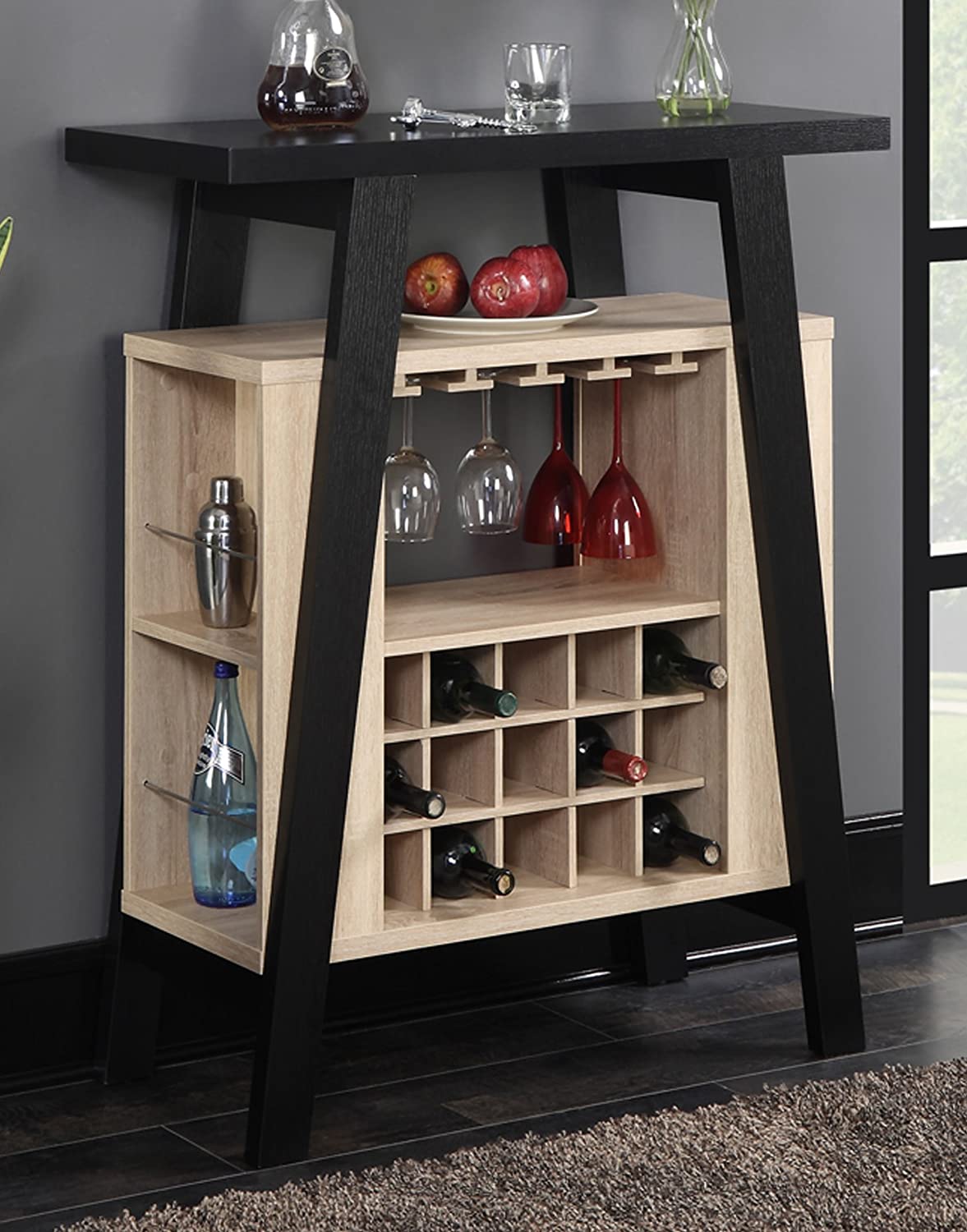 Bar Cabinet: Black / Weathered White Bar Console 