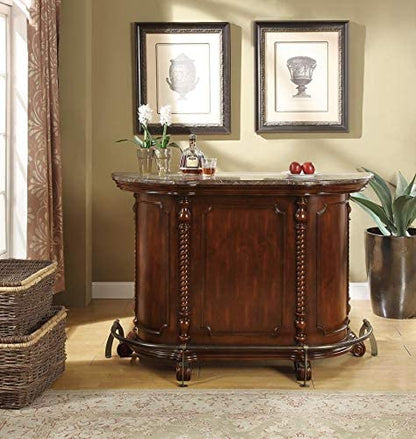 Bar Cabinet: Brown 2-door 2-drawer Bar Unit with Marble Top 