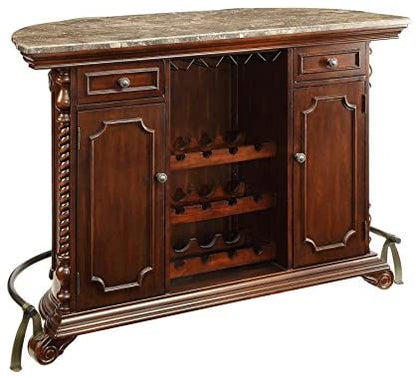 Bar Cabinet: Brown 2-door 2-drawer Bar Unit with Marble Top 